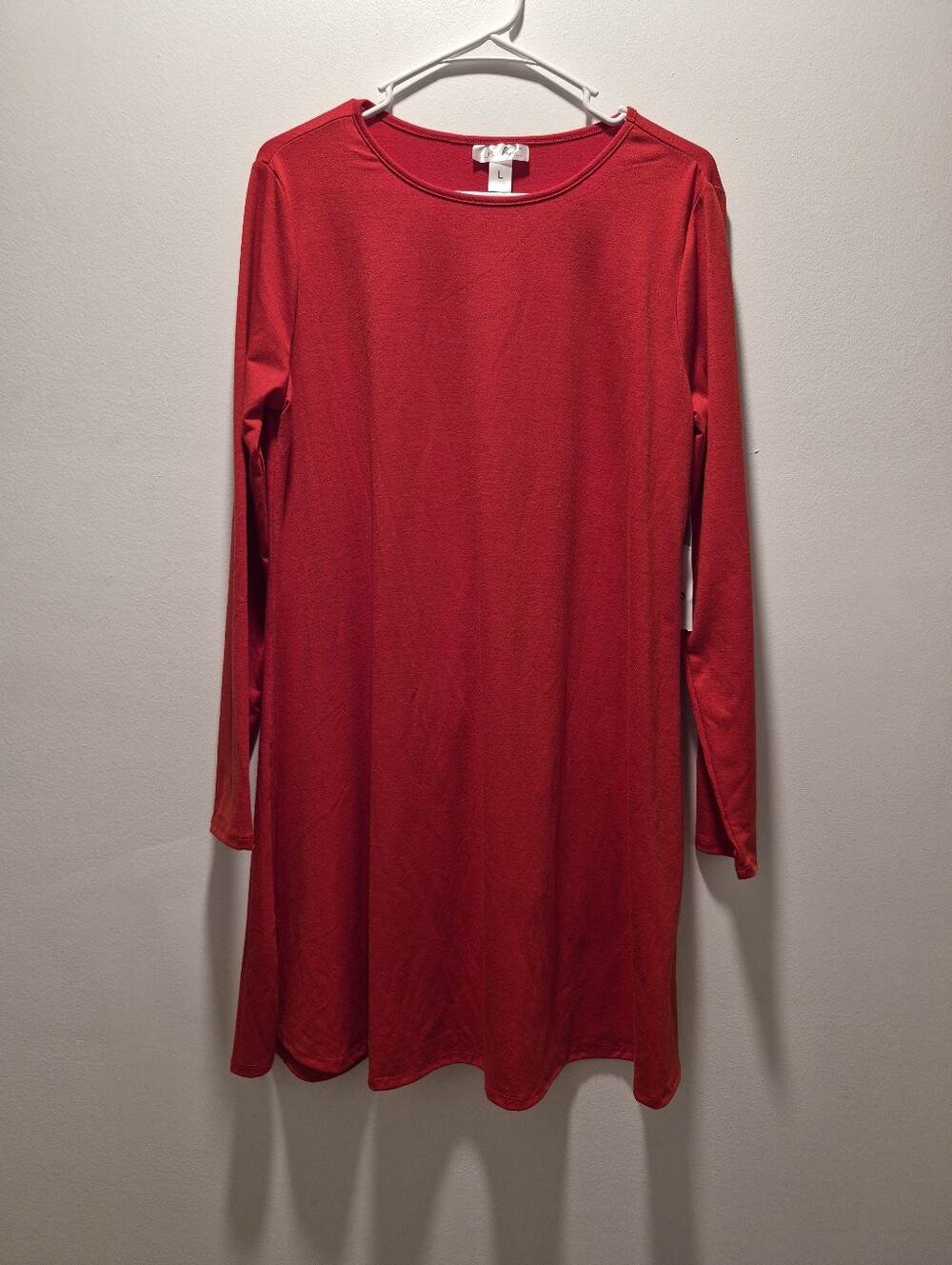 Long Sleeve T-Shirt Dress Red Large